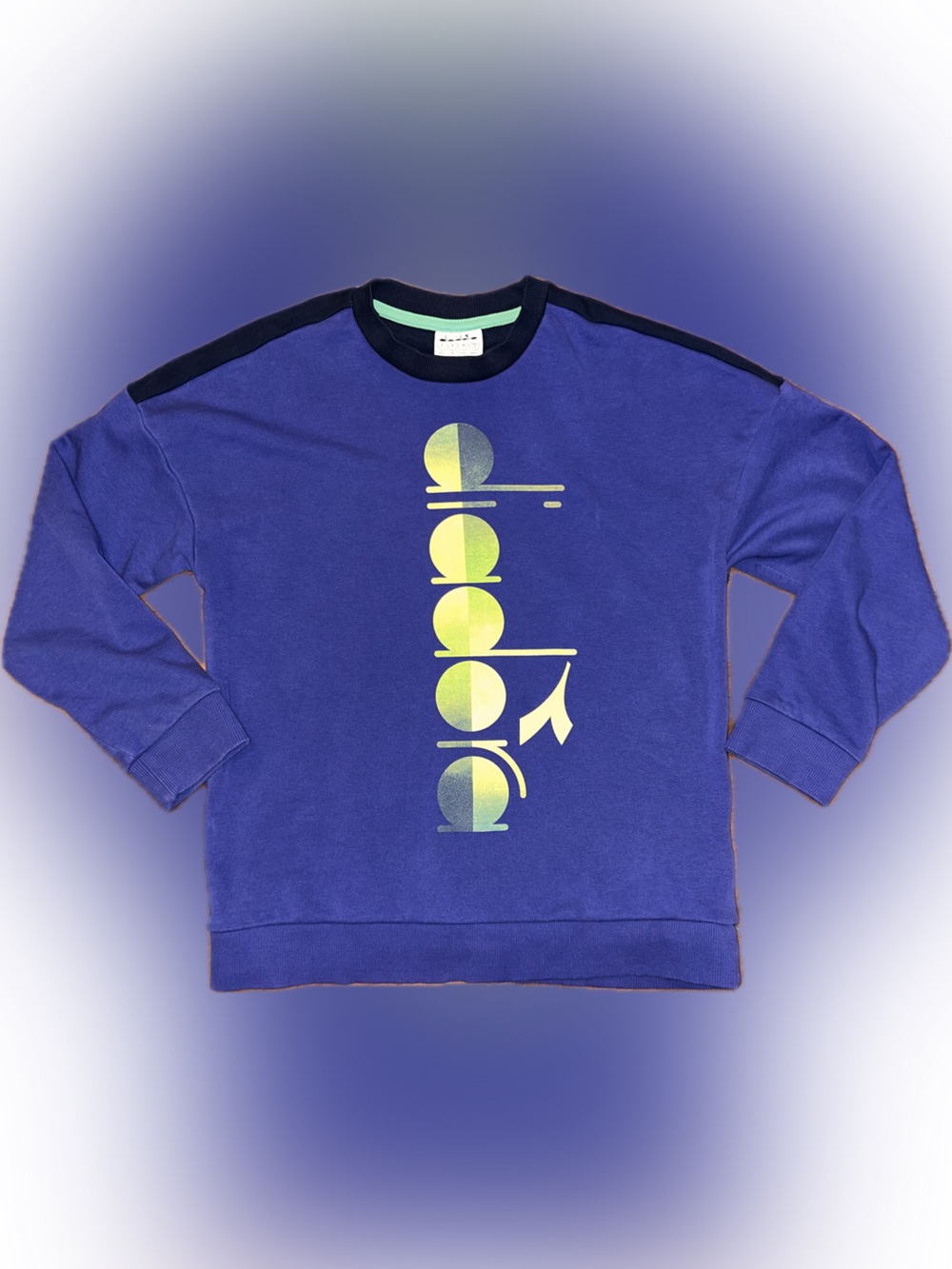 Diadora Organic Youth Kids Unisex Purple Neon Gradient Logo Crew Sweatshirt M